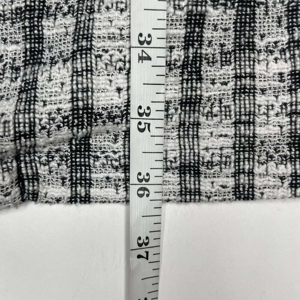 Melloday Black White Plaid Open Front Cotton Blend Longline Coat Jacket M